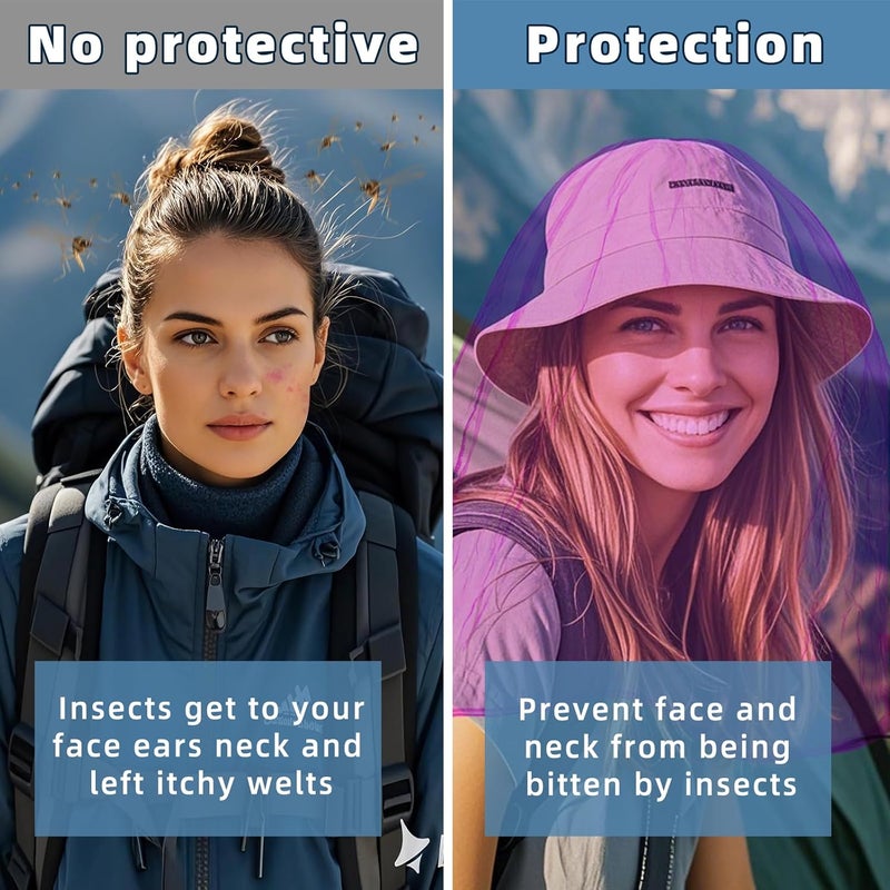 JayruiMice 2 Pack Ultra Large Mosquito Net 42x25 Inches Mosquito Head Net Oversized Insect Netting Bug Fits Most Hats for Gardening Hiking Fishing Traveling(Purple) - Image 5